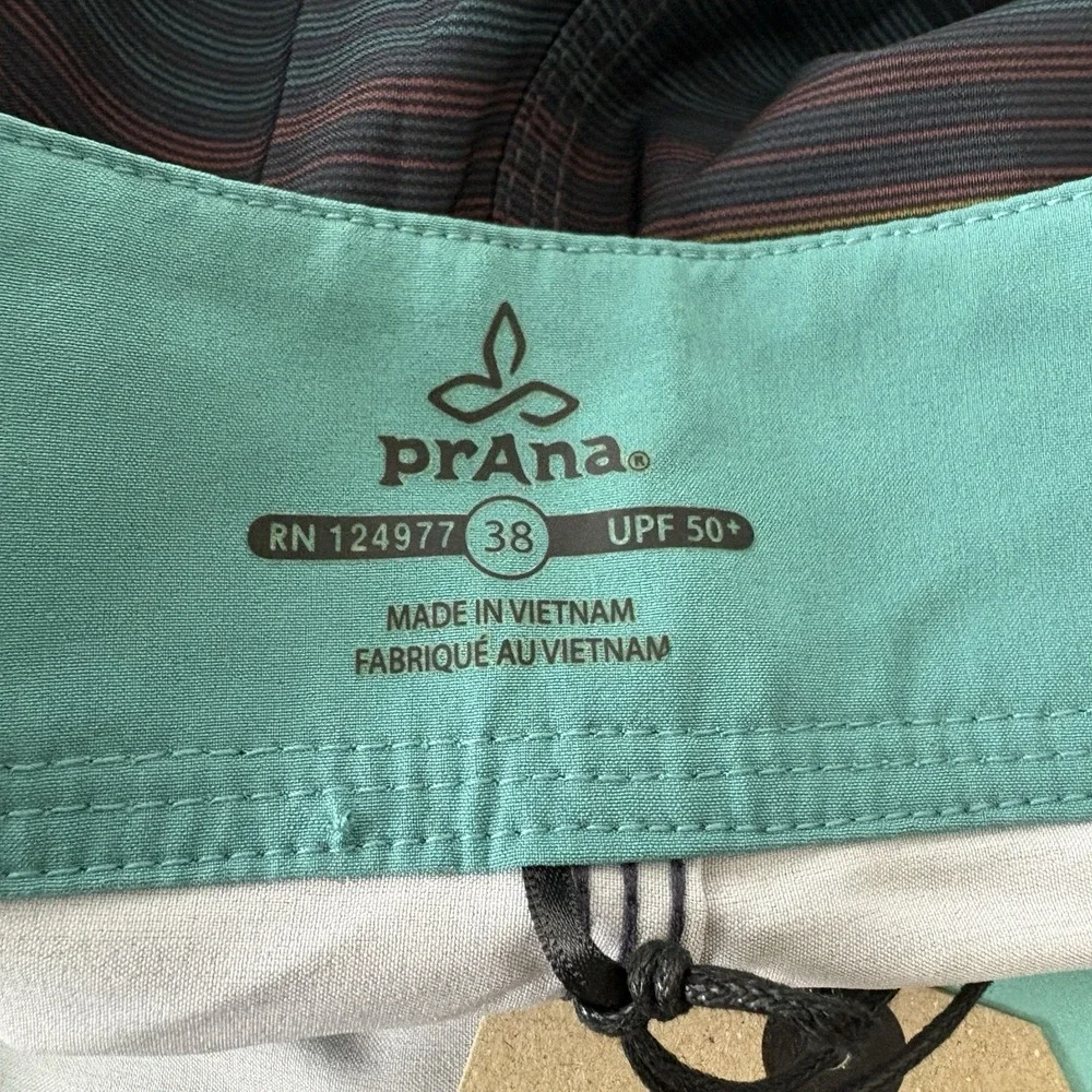 prAna Fenton Board Shorts‎ Mens Size 38 Nautical Pontoon Swim Surf UPF 50